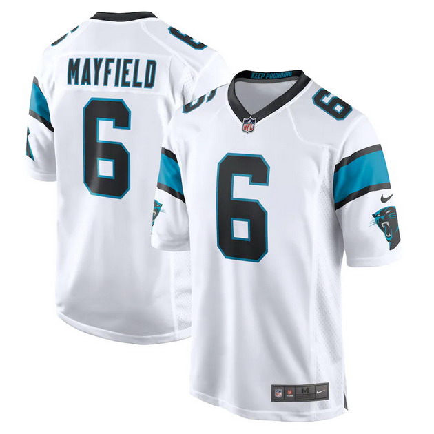 mens nike baker mayfield white carolina panthers game player jersey